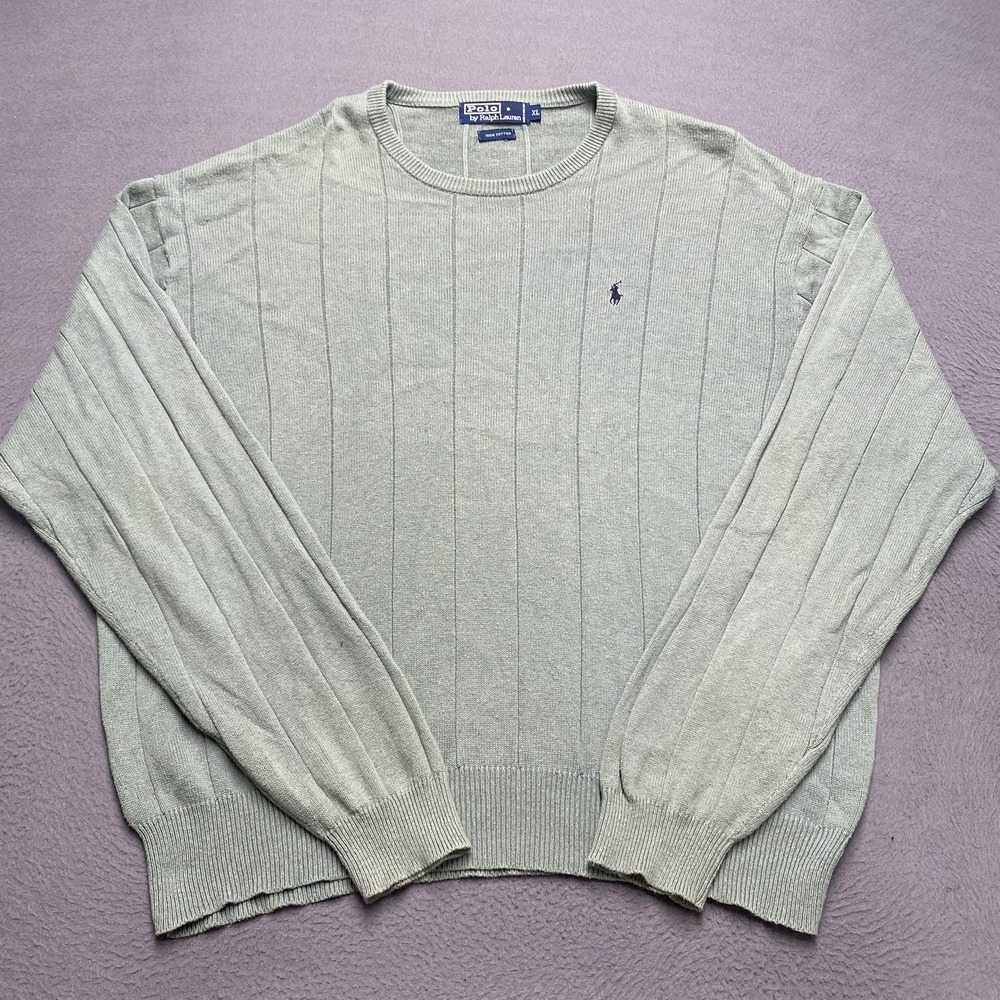 Polo Ralph Lauren Sweater Mens XL Green Cotton Crewneck Pullover Ribbed Knit